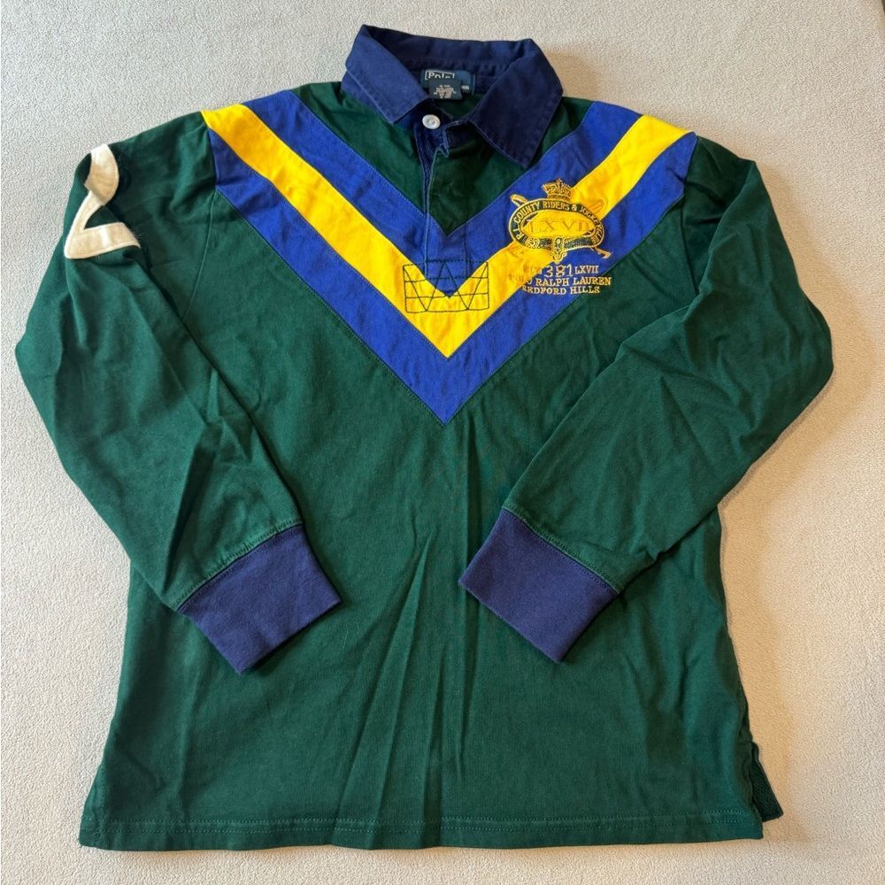 Polo Ralph Lauren Long Sleeve Collared Polo Cotton Forest Green Size M Boy